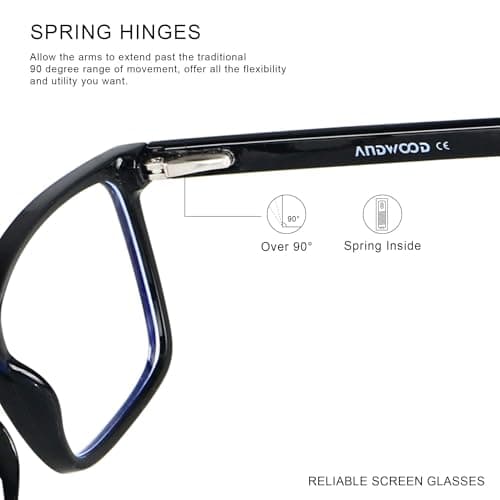 ANDWOOD Blue Light Blocking Glasses Men Women Computer Filter Large Frame Bluelight Blocker Anti Blue Ray Lightweight AR002