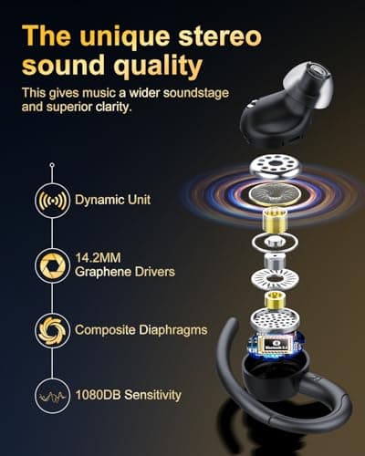 Wireless Earbuds, Bluetooth 5.4 Headphones Sport, Over Ear Buds With ENC Noise Cancelling Mic, 48H, Wireless Earphone With Earhooks, Stereo Deep Bass, IP7 Waterproof ear bud for Workout Running, Black