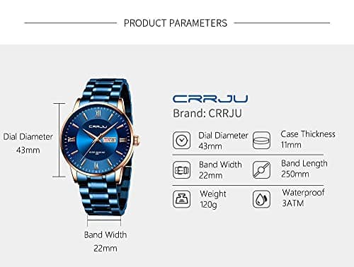 CRRJU Men's Fashion Luxury Stainless Steel Watches for Men Business Auto Date Chronograph Analog Quartz Wristwatches