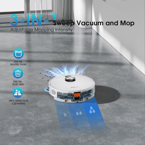 Robot Vacuum and Mop Combo, 3-in-1 Robotic Vacuums Cleaner with 70-Day Self-Emptying Base, LiDAR Navigation Smart Mapping & Strong 6000Pa Suction, for Pet Hair, Hard Floor, Carpet