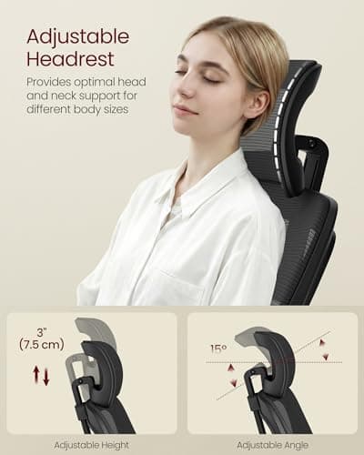 VASAGLE Ergonomic Mesh Office Chair with Adjustable Lumbar Support and Headrest, 90-105° Tilt Function, Wide Seat, Flip‑Up Armrests, Computer Desk Chair for Home Office, Ink Black UOBN044BH01S