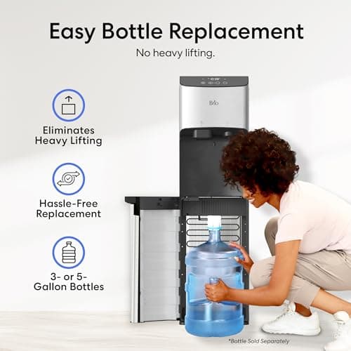 Brio 520 ICE Water Dispenser for 5 Gallon Bottle | Bullet Ice Maker Bottom Load Cooler | UV Self Cleaning, LED Touch Display with Digital Clock, Night Light, Child Safety Lock | 2X Fast Dispense