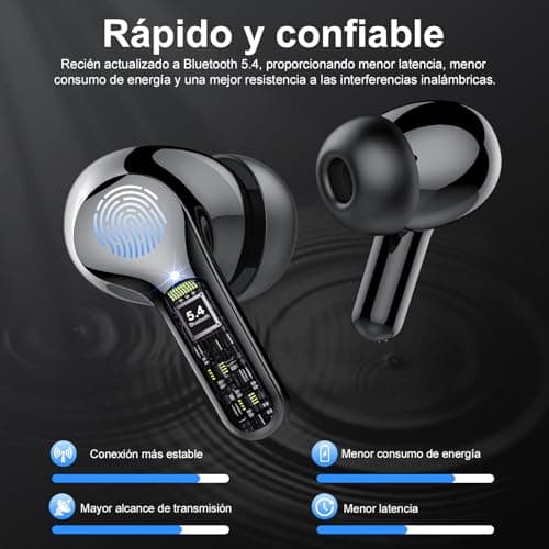 Wireless Earbuds, Bluetooth 5.4 Headphones HiFi Stereo, Bluetooth Earbuds with ENC Noise Cancelling Mic, IP7 Waterproof in Ear Earphones, 48H, LED Display Ear buds for Pad Phones Workout Sports, Black