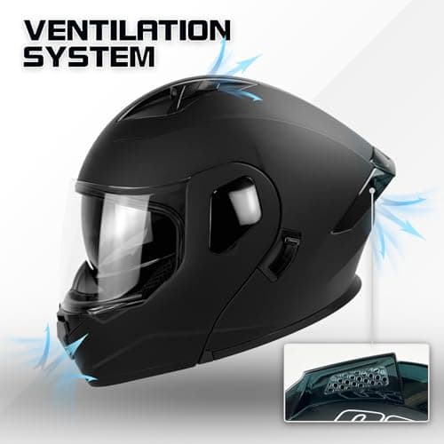Motorcycle Helmet, Full Face, Matte Black, DOT Certified, Flip-Up Design