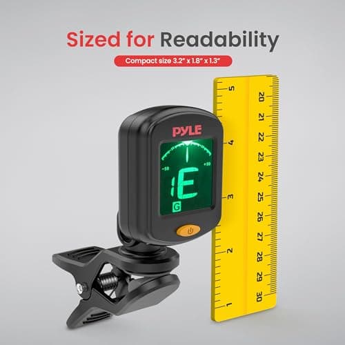 Pyle Digital Guitar Tuner Clip On, High Accuracy Chromatic Tuner for Electric and Acoustic Guitars, Bass, Violin, Ukulele, Adjustable and Rotatable, Auto Shut-Off Function