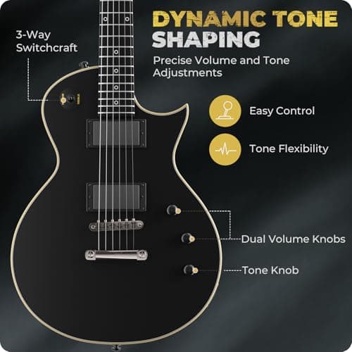 Fesley 39" LP Electric Guitar Kit: Full Size Solid Body Electric Guitars for Beginners with Humbucker Pickups, Poplar Body, Mahogany Neck,22 Frets,6 String Guitar with Gig Bag,Cable,FLP350,Matte,Black