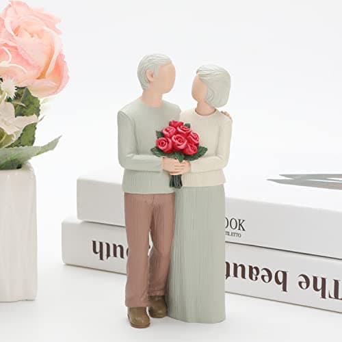 Loving Elderly Couple Figurines, Wedding Anniversary Statues for Home Decoration, Sculpted Hand-Painted Figures Gifts to Parents Grandparents