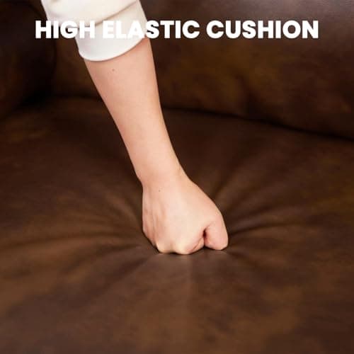 Vesgantti 100" PU Faux Leather Sofa with Movable Ottoman, 3 Seater L Shaped Leather Sectional Couch with Side Pocket, Comfy Mid Century Modern Modular Couch for Living Room, Apartment, Cocoa