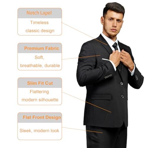 Men's Suit 3 Piece Slim Fit Suit Set, Two Button Solid Jacket Vest Pants with Tie, Men Tuxedo Suit Set