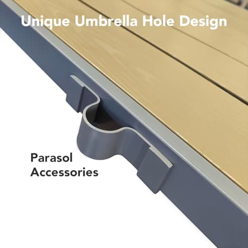 Ahomly Patio Table and Chairs Set for 6, Outdoor Dining Set Includes 59.5" Rectangle Patio Table with Side Umbrella Hole and 6 Textilene Fabric Patio Chairs for Backyard, Courtyard, Poolside, Brown