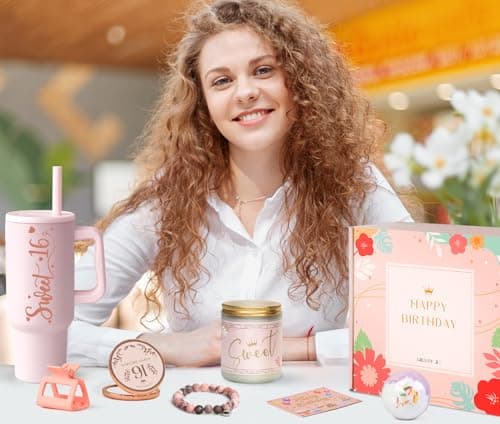 Sweet 16 Gifts for Girls - 16 Year Old Girl Gifts - Happy 16th Birthday Party Decorations for Girls Pink - 11 Pieces Unique Sweet Sixteen Gift for Teen Girl, Daughter, Niece, Granddaughter