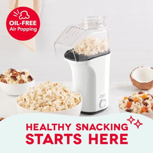 Popcorn Machine, Oil-Free Air Popped Popcorn, Built-In Measuring Cup & Butter Melting Tray, Movie Night Snacks Dash Fresh Pop Popcorn Maker, Electric Hot Air Popper, 16-Cup, White B07NWDSVPP