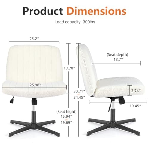 Sweetcrispy Criss Cross Chair Legged, Furry Armless Office Swivel Desk Chairs No Wheels, Vanity Height Adjustable Wide Seat Comfy Cute Computer Task Chair for Home Bedroom, Teddy Beige