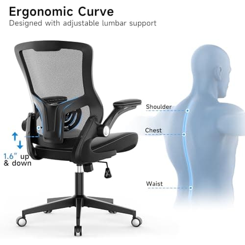 Office Chair Ergonomic Desk Chair 350lbs Comfy Mesh Computer Chair with Adjustable Lumbar Support Flip-up Armrests, Executive Rolling Swivel Comfy Task Chair for Home Office