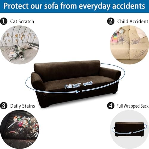 Pfrstuv Couch Cover Leather Look 3 Seater Couch Sofa Cover 1-Piece Sofa Slipcover Stretch Furniture Protector with Elastic Bottom & Pockets(Sofa, Coffee)