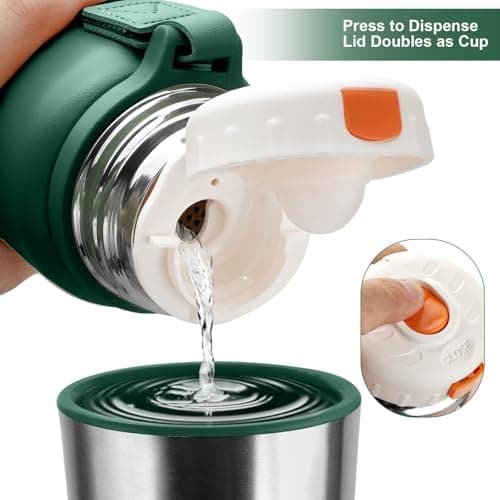 Vacuum Insulated Bottles with Cup 800ml/27oz Stainless Steel Hot Thermo Bottles for Cold and Hot Drinks Water Coffee Thermo with Cup (DarkGreen,800ml)