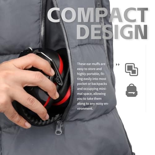 MaxWorks Noise Reduction Ear Muffs – NRR 26dB ANSI-Certified Hearing Protection, Adjustable & Foldable Design for Shooting, Mowing, Construction, and More