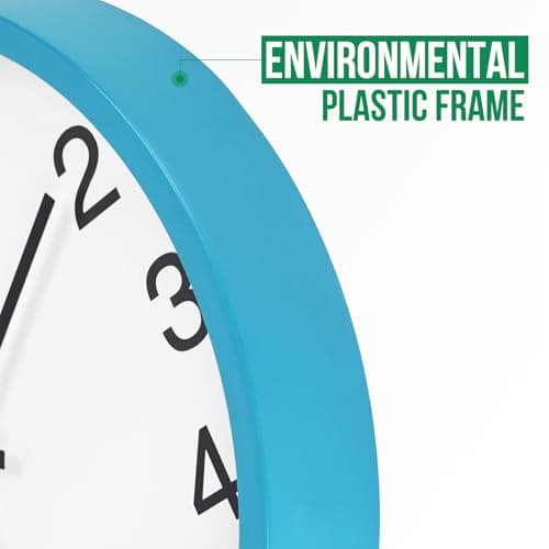 Wall Clock Non-Ticking Silent Quartz Movement Decor Clock Modern Simple Style Round Plastic Wall Clocks for Home/Office/School/Living Room/Bedroom/Kitchen (Blue, 12 Inch)