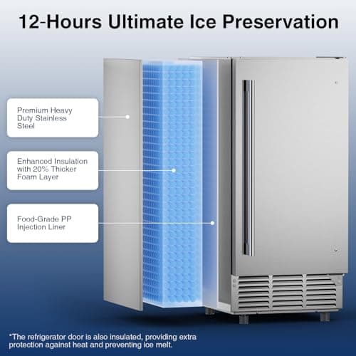 Mojgar Under Counter Ice Maker Machine - 90Lbs/24H, 35Lbs Storage Bin, Freestanding & Bulit-in Commercial Ice Maker | Self-Cleaning | Reversible Door | Commercial Ice Machine | Full Stainless Steel
