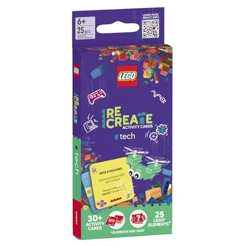 LEGO Recreate Activity Cards – Tech | Build & Play Game with 30+ Activity Cards & 25 LEGO Elements | Ages 6+