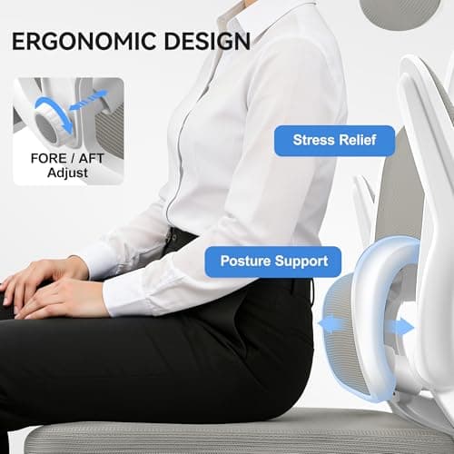ALLGOD Ergonomic Office Chair, Mesh Desk Chair with Lumbar Support, High Back Home Office Chair with Adjustable Headrest and Flip-Up Arms, Comfortable Computer Chair, Thick Cushion, 300 LBS, LightGray