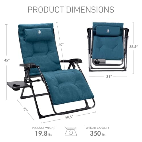 EVER ADVANCED Thick Padded Zero Gravity Chair, Oversized Reclining Lounge Chair with Adjustable Headrest & Cup Holder, Heavy Duty Support 350 lbs, Foldable for Camping, Lawn, Outdoor & Indoor, Green