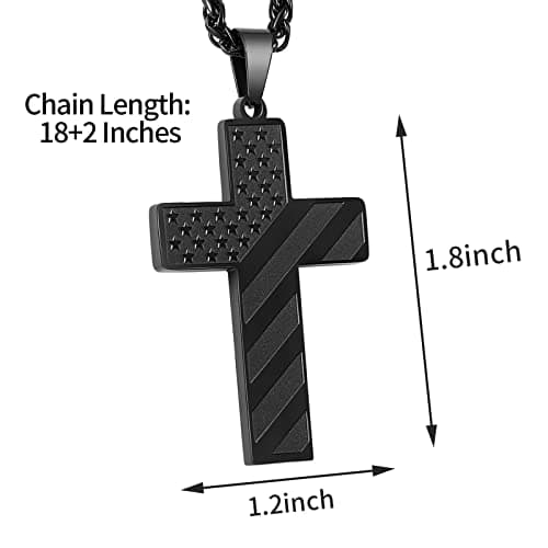 DuoDiner 18+2" Cross Necklace for Men Boys Christian Confirmation Gifts B0B96PLBQQ