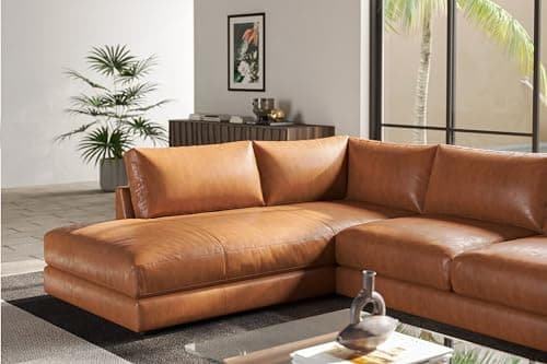 Valencia Serena 108" Full Leather Sectional Sofa with Left Bumper | Nappa 11000 Leather, Modern Low Profile Lounge Sofa | L Shaped Couch for Living Room Furniture,Cognac