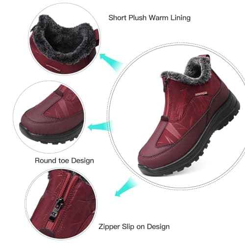 TEMOFON Winter Snow Boots for Women: Waterproof Warm Fur Lined Walking Outdoor Ankle Booties Slip on Snow Shoes Size 5-12