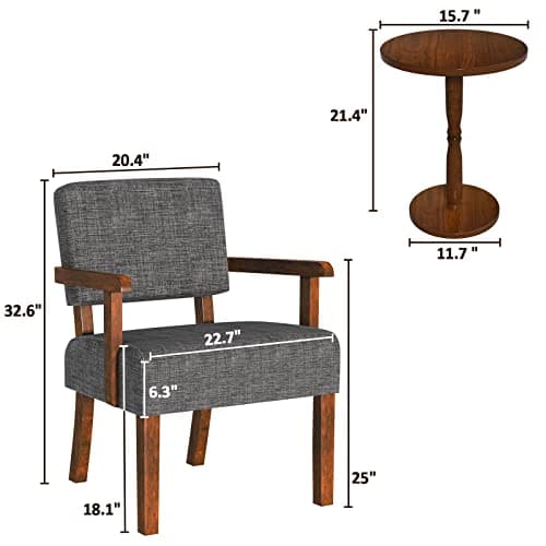 FAGAGA Accent Chair Set of 2 with Table, Living Room Chairs with Soft Seat and Armrests for Living Room Bedroom Reading Room Waiting Room, Grey (AC01)