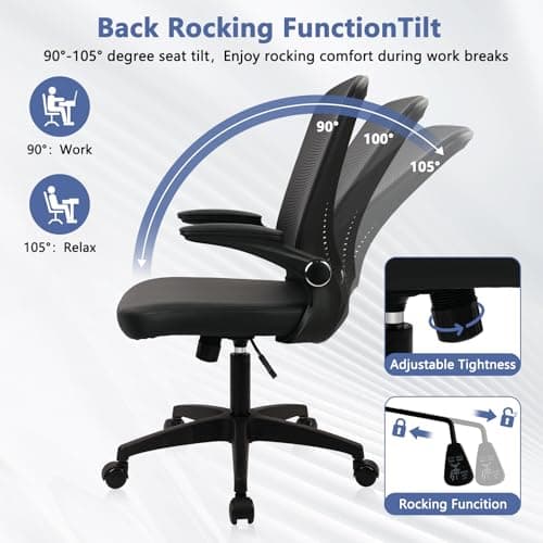 CLATINA Desk Chairs with PU Leather Seat, Flip Up Arms Ergonomic Mesh Back Office Chair with Lumbar Support, Adjustable Height Swivel Rolling Computer Chairs for Home Conference Meeting, Black, 8 Pack