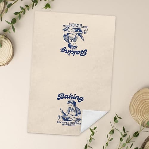 Funny Retro Baking Kitchen Towels, Baker Gifts for Women, Baking Because Murder is Wrong Decorative Hand Tea & Dish Towels for Bakery Kitchen, 16x24 Inch B0FSXQPHYH