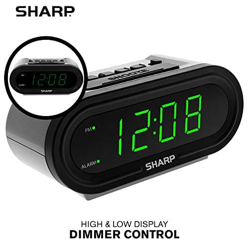 Sharp Digital Alarm with AccuSet - Automatic Smart Clock, Never Needs Setting - Great for Seniors, Kids, and Everyone who Doesn't Want to Set a Clock! Silver Case with Green LEDs