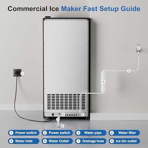 15'' Commercial Under Counter Ice Maker 110 LbS/Day Stainless Steel Ice Machine Built-in Freestanding Ice Maker with 30 Lb Bin Auto-Cleaning 24H Timer Gravity Drainage for Commercial Home