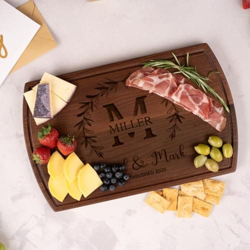 Personalized Wedding Gifts for Couples 2025, Custom Walnut Cutting Board for Kitchen, Personalized Bridal Shower, Best Wedding Registry and Engagment Gift