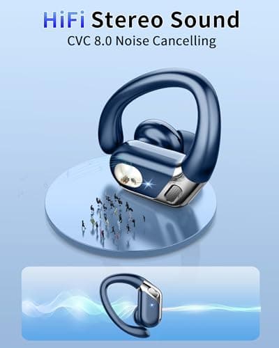 Wireless Earbud, Bluetooth 5.4 Headphones IP7 Waterproof for Sport, 50H Running Wireless Earphones with ENC Noise Cancelling Mic, Deep Bass Over Ear bud with Earhooks for Android, iOS, Workout, Gym