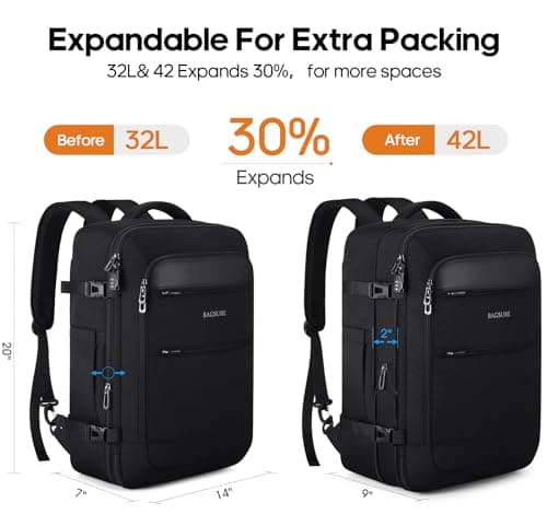 Bagsure Travel Backpack Carry On Backpack 42L Flight Approved, Expandable Laptop Backpack with Packing Cubes & Shoe Pocket, Water Resistant Luggage Backpack for Men Women, TSA Approved, Large Backpack