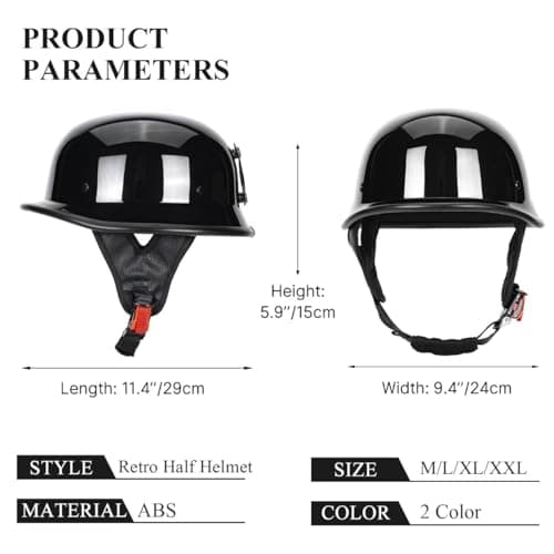 DOT Certified German Style Motorcycle Half Helmet, Vintage ABS Lightweight Helmet for Adults, Retro Half Face Helmet for Cruiser Scooter Chopper