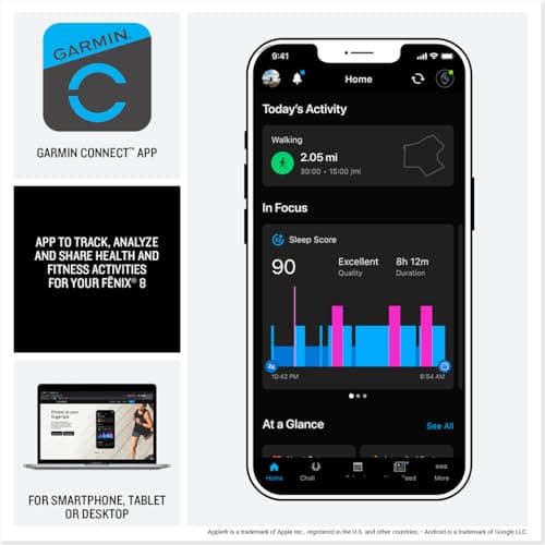 Garmin fēnix® 8 – 47 mm, AMOLED, Sapphire, Premium Multisport GPS Smartwatch, Long-Lasting Battery Life, Dive-Rated, Built-in LED Flashlight, Carbon Gray DLC Titanium with Pebble Gray Band