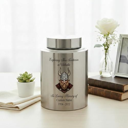 Personalized Valhalla Viking Nordic Runes Urn for Human Ashes, Exploring New Territories Norse Gift for Father Husband Brother, Memorial Keepsake Urn, Memorial Gift, in Loving Memory B0H1VSWJZL