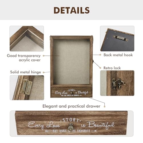 AW BRIDAL 11X16 Large Shadow Box Picture Frames Deep Shadow Boxes Display Cases with Removable Shelves and Drawers, Brown Wooden Memory Boxes for Keepsakes with Slot Christmas Decorations Gifts