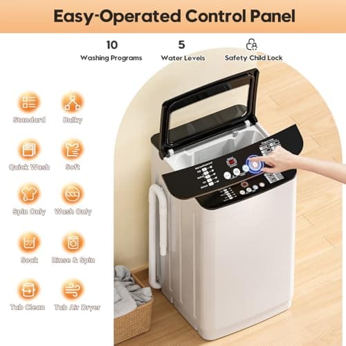 Auertech 28 lbs Portable Washing Machine, Fully Automatic Portable Washer with LED Display, 10 Wash Cycles, 5 Water Levels, 24H Delays, Top Load Washing Machine for Apartment, RV, Dorm, Home