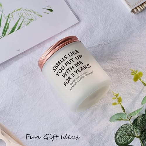 Funny 5th Wedding Gift for Women Men Anniversary, 5 Year Anniversary Wood Themed Gifts for Her Him Wife Husband Girlfriend Boyfriend Presents for Couple Candle