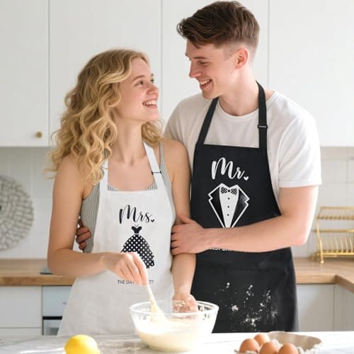 Wedding Gifts for Couples 2026 Bridal Shower Gift for Bride To Be Engagement Gifts for Couples Newlyweds His and Hers Mr and Mrs Gift for Anniversary Marriage Matching Couple Stuff Basket with Aprons B0FDWQF2FW