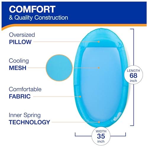 SwimWays Spring Float Premium Hammock Pool Lounger, Inflatable Pool Floats Adult with Fast Inflation for Ages 15 & Up, Sky Blue