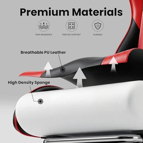 Gaming Chair, Ergonomic Computer Chair with Footrest and Lumbar Support, Height Adjustable Office Chair with 360° Swivel Seat and Headrest (Red & Black)