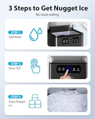 Aeitto Nugget Ice Maker 40Lbs/24H, Countertop Soft Chewable Ice Pebble Ice Machine, One-Click Operation, Auto Self-Cleaning Ice Makers with Scoop&Basket for Home, Office, Kitchen, Party (Black)