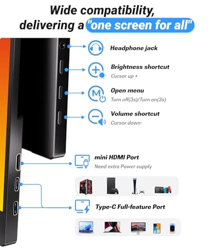 Ingnok Portable Monitor, Ultra Slim 15.6 Inch FHD IPS Laptop Screen Extender with Adjustable Stand, USB C Compatible, Ideal for Travel and Office