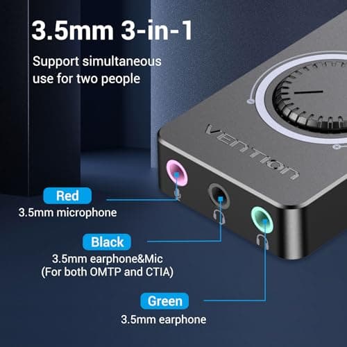 VENTION USB Sound Card, External Stereo Sound Card with Volume Control, USB to 3.5mm Jack Audio Adapter for Windows, Mac, PC, Laptop, Desktop, Headset, Switch and More