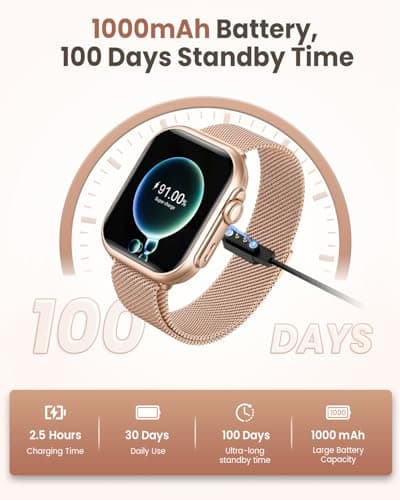 Smart Watch for Android/iPhone, 5ATM Fitness Watches for Women with 110+ Sports Modes, Bluetooth Calls/Messages/App Notifications, Health Monitor Blood Pressure/Heart Rate/SpO2/Sleep, Gifts for Women
